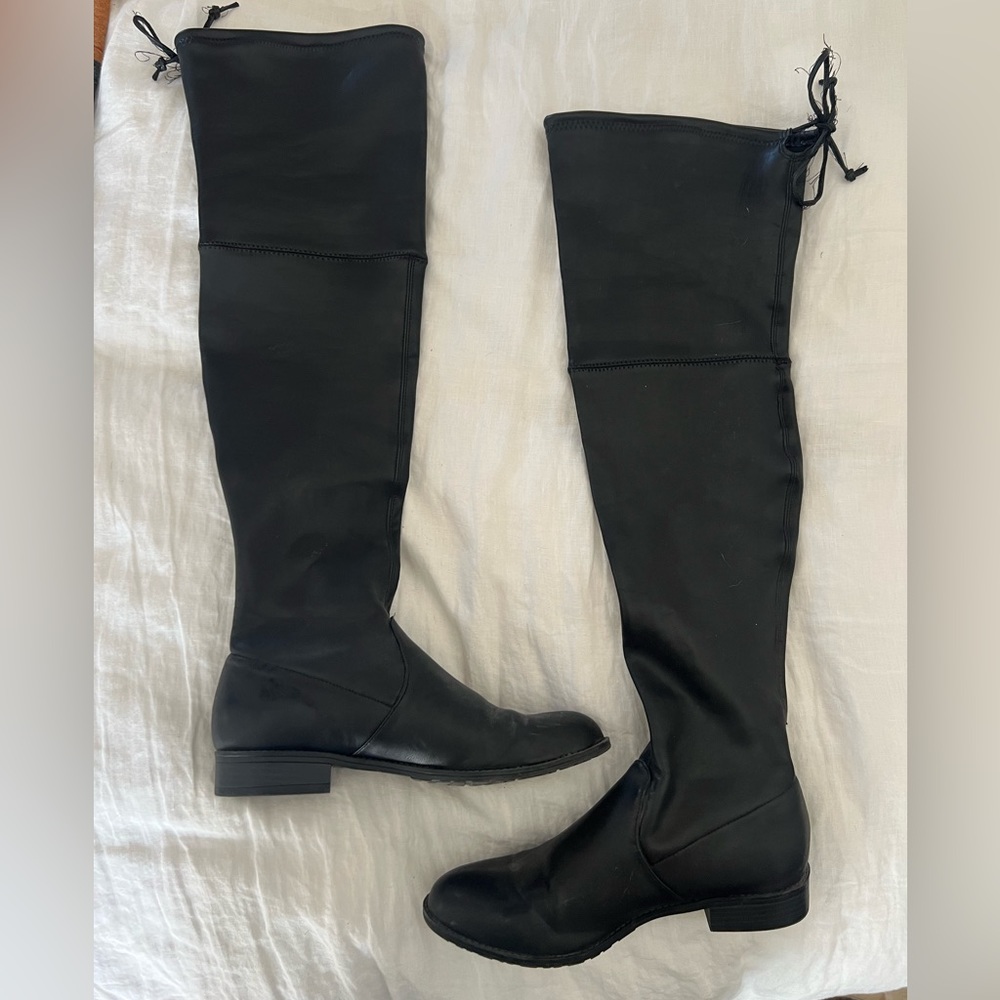 UNISA-EUROPA - Black Leather Thigh High Flat Boots - Size 7